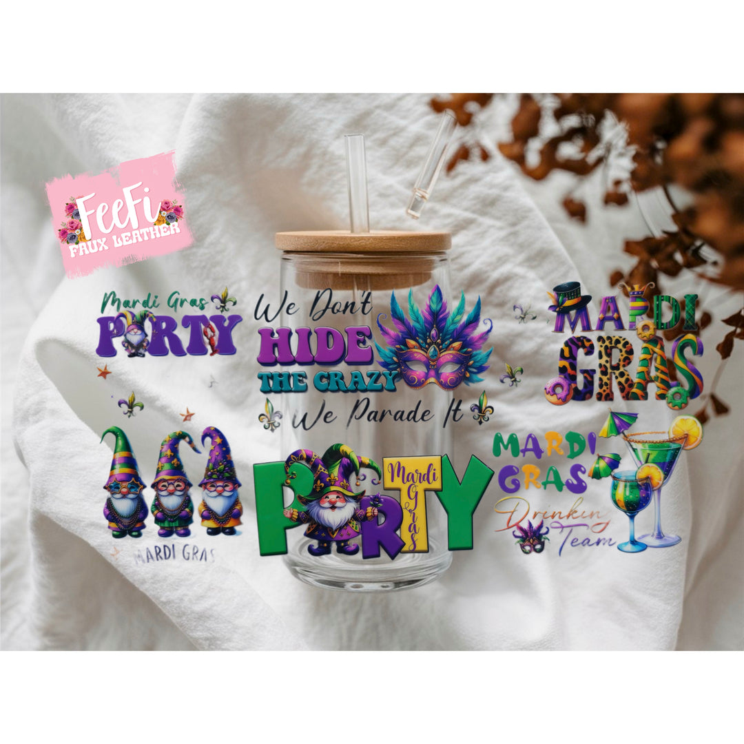 Mardi Gras UV DTF Cup Wrap – Carnival Cup Wrap Design for Tumblers & Cups FeeFiFauxLeather