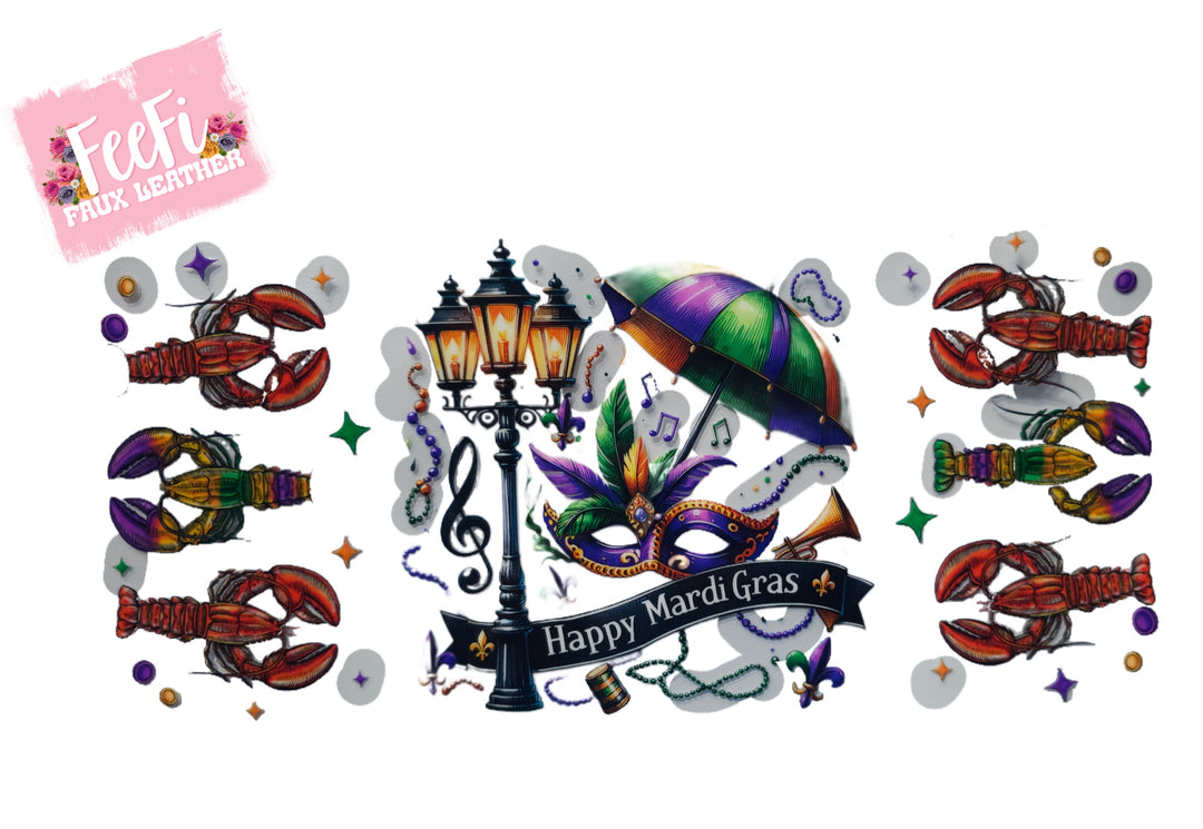 Mardi Gras UV DTF Cup Wrap – Carnival Cup Wrap Design for Tumblers & Cups FeeFiFauxLeather