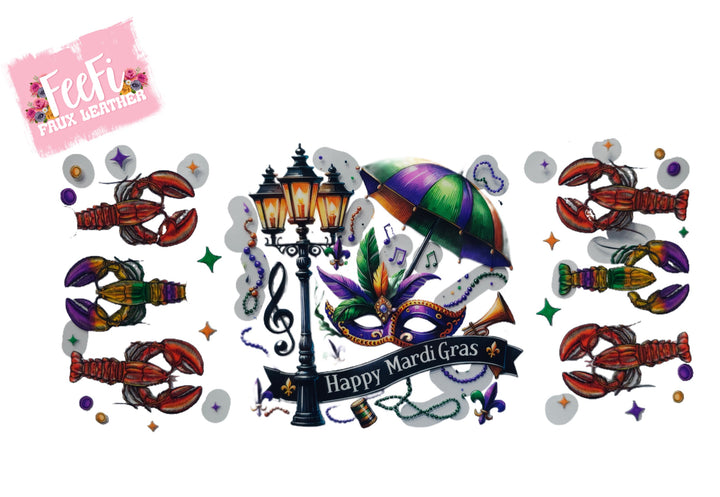 Mardi Gras UV DTF Cup Wrap – Carnival Cup Wrap Design for Tumblers & Cups FeeFiFauxLeather