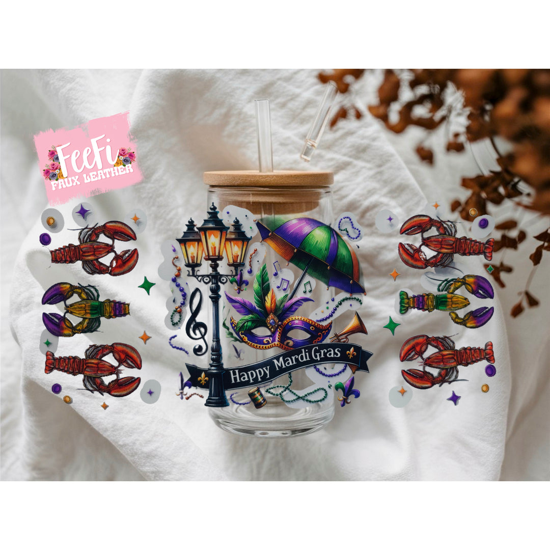 Mardi Gras UV DTF Cup Wrap – Carnival Cup Wrap Design for Tumblers & Cups FeeFiFauxLeather