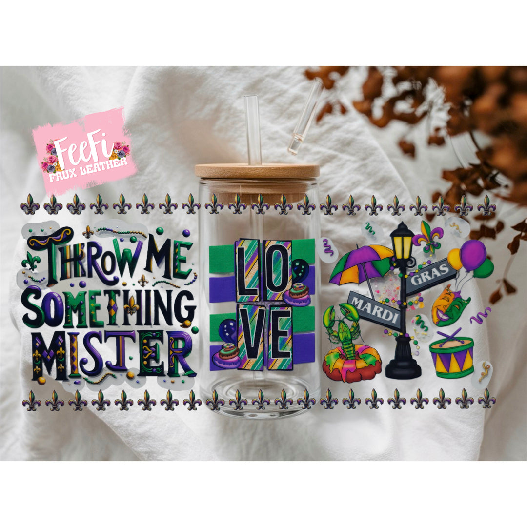 Mardi Gras UV DTF Cup Wrap – Carnival Cup Wrap Design for Tumblers & Cups FeeFiFauxLeather