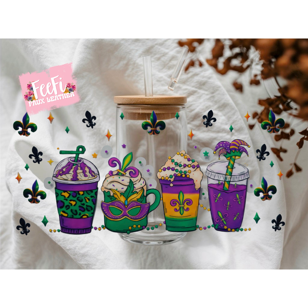 Mardi Gras UV DTF Cup Wrap – Carnival Cup Wrap Design for Tumblers & Cups FeeFiFauxLeather