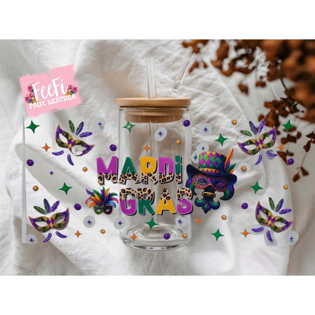 Mardi Gras UV DTF Cup Wrap – Carnival Cup Wrap Design for Tumblers & Cups FeeFiFauxLeather