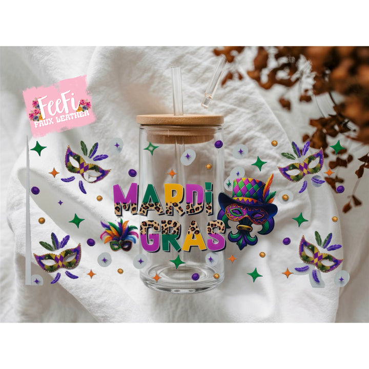 Mardi Gras UV DTF Cup Wrap – Carnival Cup Wrap Design for Tumblers & Cups FeeFiFauxLeather