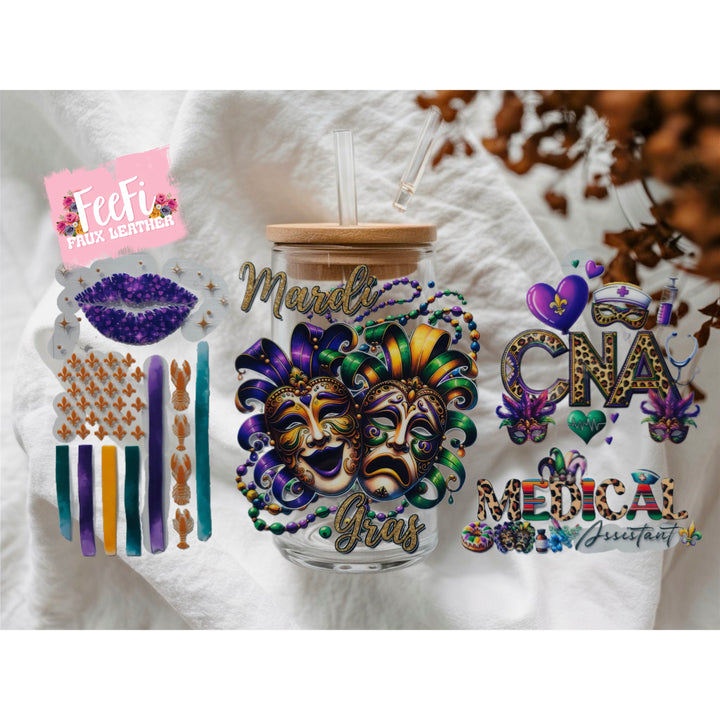 Mardi Gras UV DTF Cup Wrap – Carnival Cup Wrap Design for Tumblers & Cups FeeFiFauxLeather