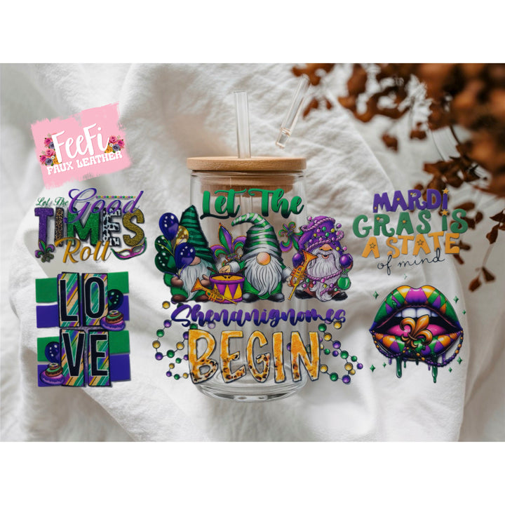 Mardi Gras UV DTF Cup Wrap – Carnival Cup Wrap Design for Tumblers & Cups FeeFiFauxLeather