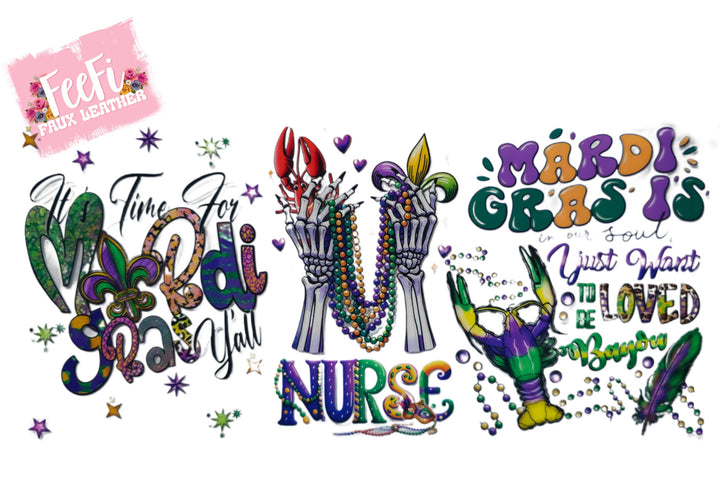 Mardi Gras UV DTF Cup Wrap – Carnival Cup Wrap Design for Tumblers & Cups FeeFiFauxLeather