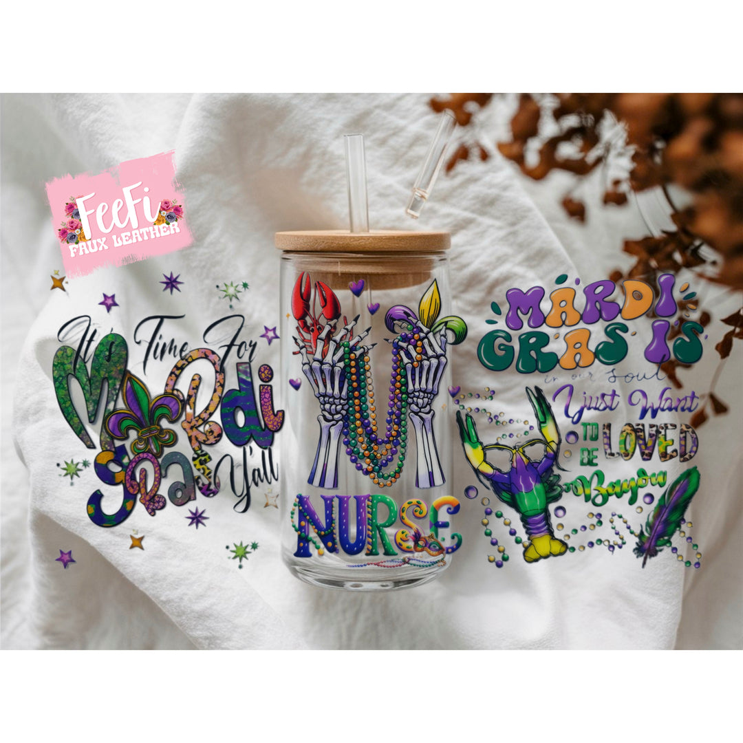 Mardi Gras UV DTF Cup Wrap – Carnival Cup Wrap Design for Tumblers & Cups FeeFiFauxLeather