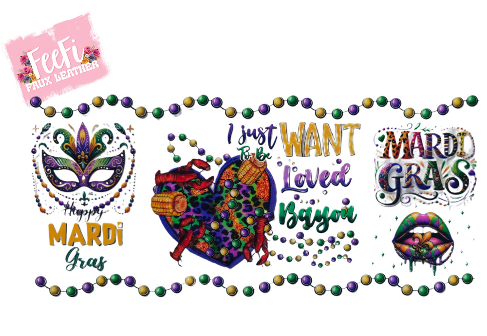 Mardi Gras UV DTF Cup Wrap – Carnival Cup Wrap Design for Tumblers & Cups FeeFiFauxLeather