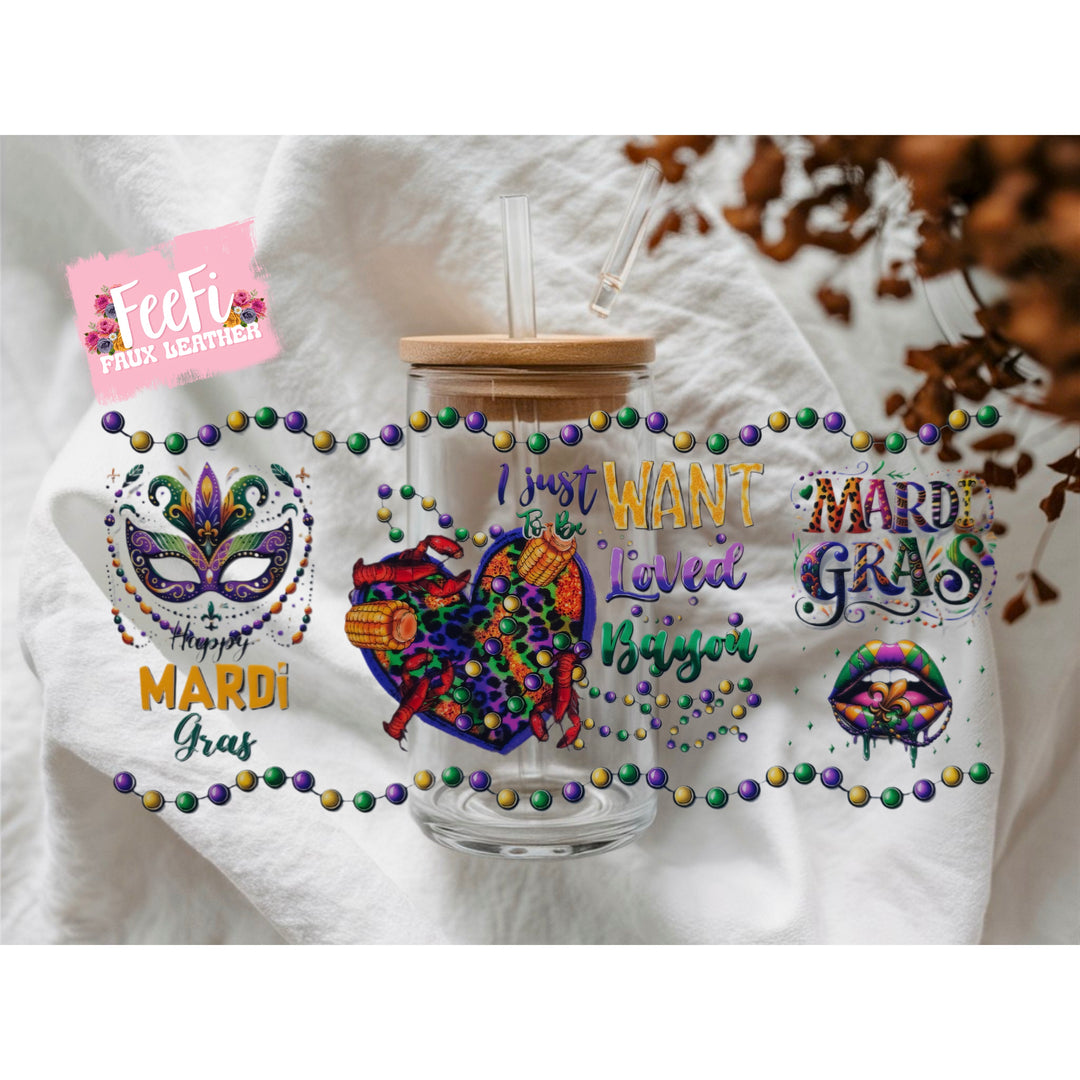 Mardi Gras UV DTF Cup Wrap – Carnival Cup Wrap Design for Tumblers & Cups FeeFiFauxLeather