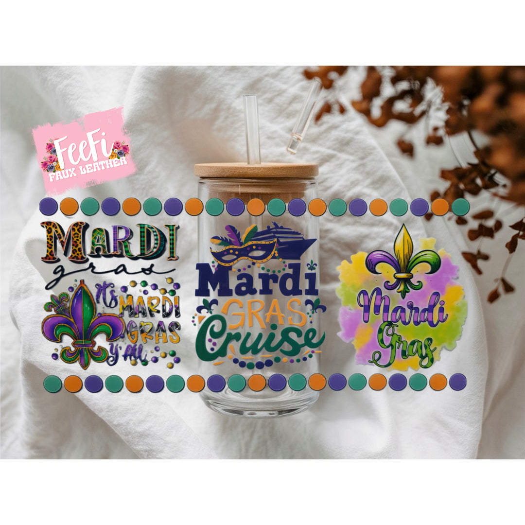 Mardi Gras UV DTF Cup Wrap – Carnival Cup Wrap Design for Tumblers & Cups FeeFiFauxLeather