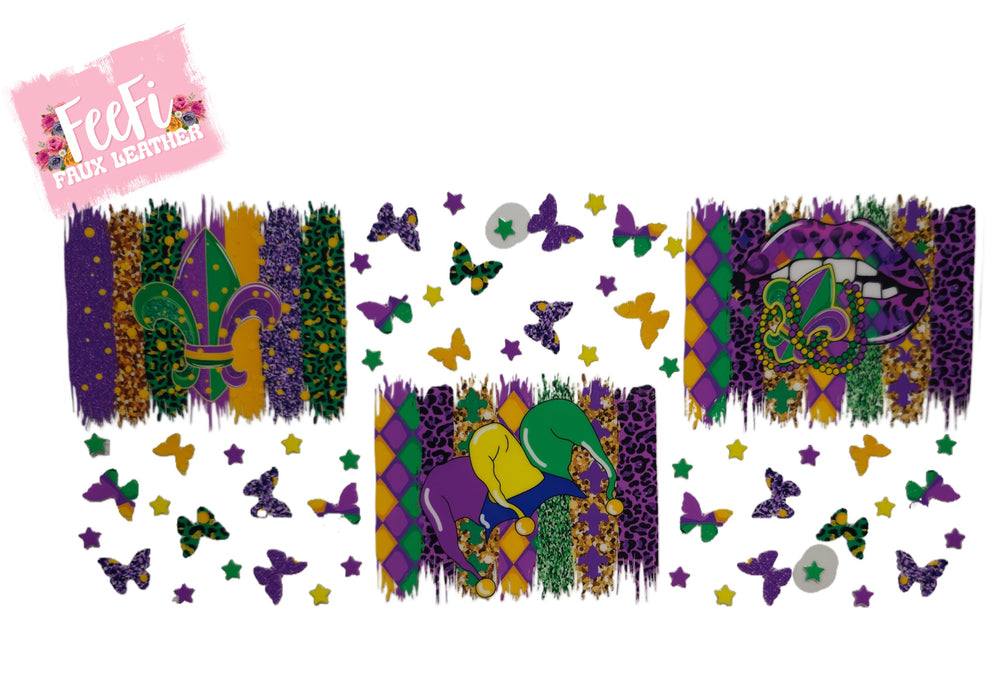 Mardi Gras UV DTF Cup Wrap – Carnival Cup Wrap Design for Tumblers & Cups FeeFiFauxLeather