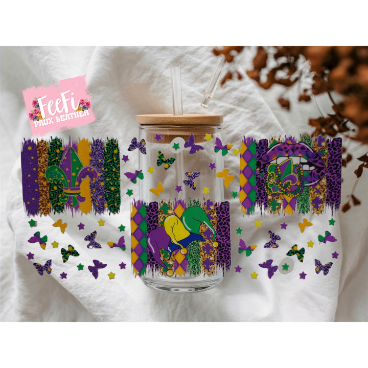 Mardi Gras UV DTF Cup Wrap – Carnival Cup Wrap Design for Tumblers & Cups FeeFiFauxLeather