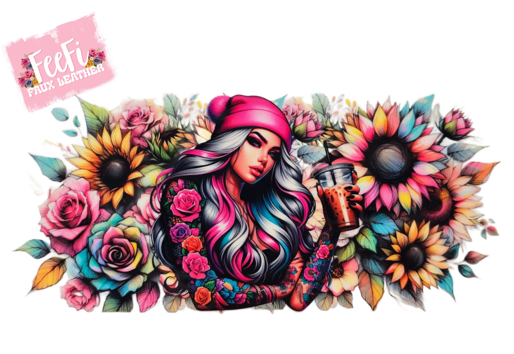 Girl Sunflower UV DTF Cup Wrap – Easy Cup Wrap for Tumblers & Projects FeeFiFauxLeather