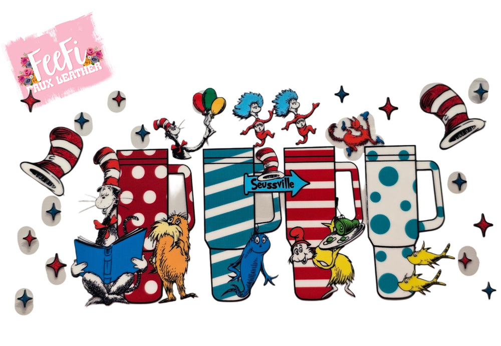 Dr Seuss Cat In The Hat UV DTF Cup Wrap – Easy Cup Wrap for Tumblers & Projects FeeFiFauxLeather