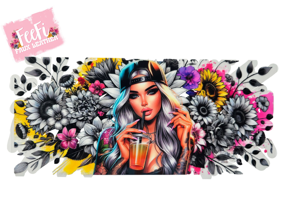 Girl Sunflower UV DTF Cup Wrap – Easy Cup Wrap for Tumblers & Projects FeeFiFauxLeather