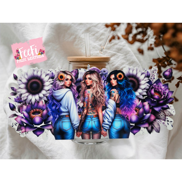 Girl Sunflower UV DTF Cup Wrap – Easy Cup Wrap for Tumblers & Projects FeeFiFauxLeather