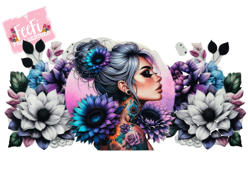 Girl Sunflower UV DTF Cup Wrap – Easy Cup Wrap for Tumblers & Projects FeeFiFauxLeather
