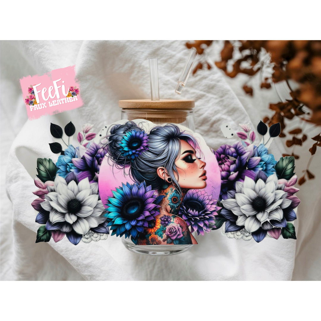 Girl Sunflower UV DTF Cup Wrap – Easy Cup Wrap for Tumblers & Projects FeeFiFauxLeather