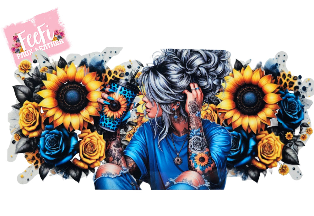 Girl Sunflower UV DTF Cup Wrap – Easy Cup Wrap for Tumblers & Projects FeeFiFauxLeather