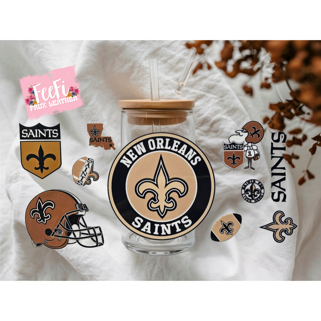 Saints Football UV DTF Cup Wrap – Easy Cup Wrap for Tumblers & Projects FeeFiFauxLeather