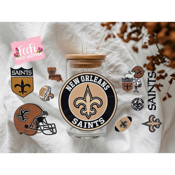 Saints Football UV DTF Cup Wrap – Easy Cup Wrap for Tumblers & Projects FeeFiFauxLeather