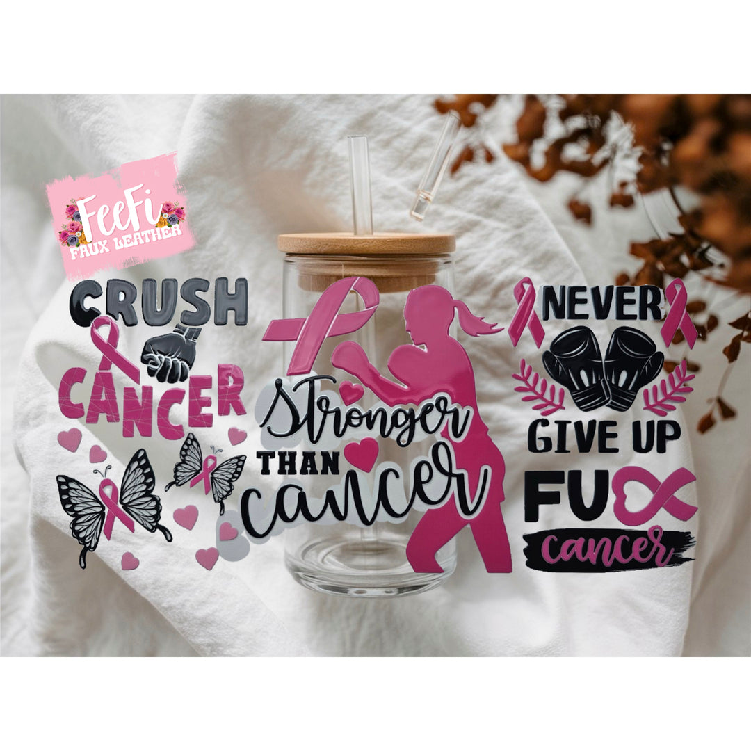 Breast Cancer Awareness UV DTF Cup Wrap – Easy Cup Wrap for Tumblers & Projects FeeFiFauxLeather