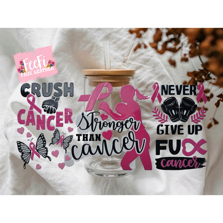 Breast Cancer Awareness UV DTF Cup Wrap – Easy Cup Wrap for Tumblers & Projects FeeFiFauxLeather