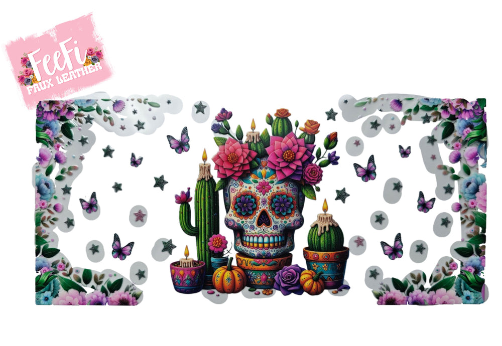 Skull, Flowers, and Bytterflies UV DTF Cup Wrap – Easy Cup Wrap for Tumblers & Projects FeeFiFauxLeather