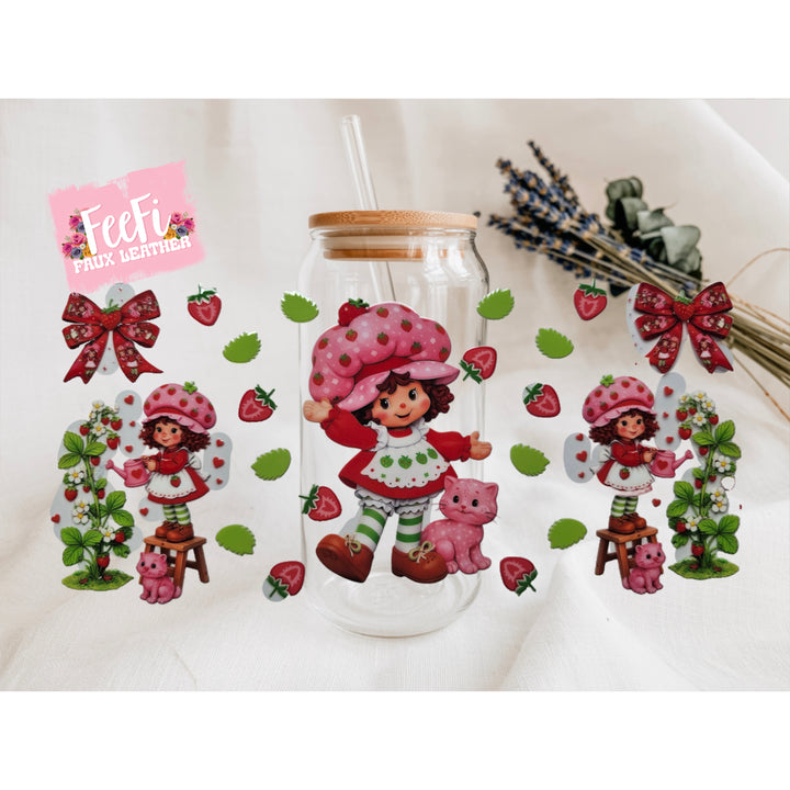 Strawberry Shortcake UV DTF Cup Wrap – Easy Cup Wrap for Tumblers & Projects FeeFiFauxLeather