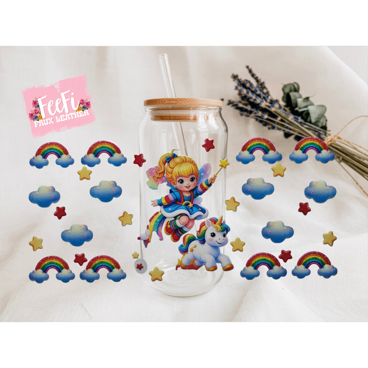 Rainbow Brite UV DTF Cup Wrap – Easy Cup Wrap for Tumblers & Projects FeeFiFauxLeather