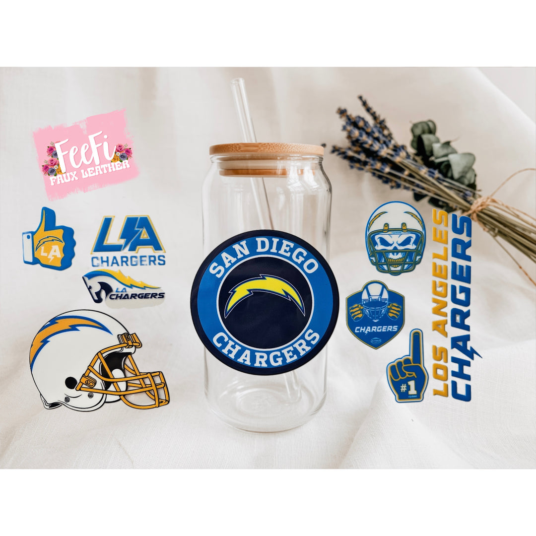Chargers Football UV DTF Cup Wrap – Easy Cup Wrap for Tumblers & Projects FeeFiFauxLeather