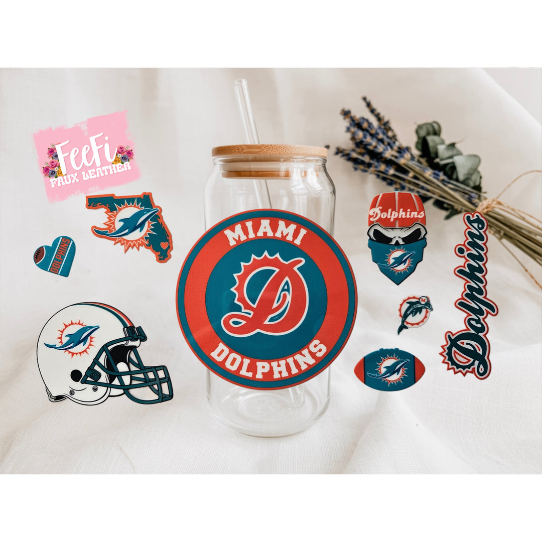 Dolphins Football UV DTF Cup Wrap – Easy Cup Wrap for Tumblers & Projects FeeFiFauxLeather