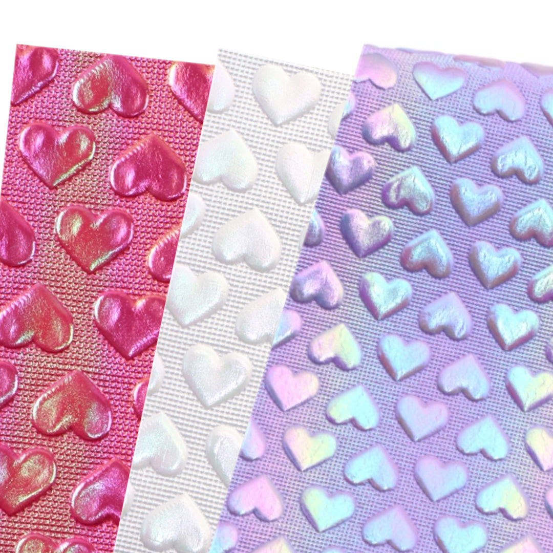 Holographic Heart Bump Texture  Glitter Printed Faux Leather FeeFiFauxLeather