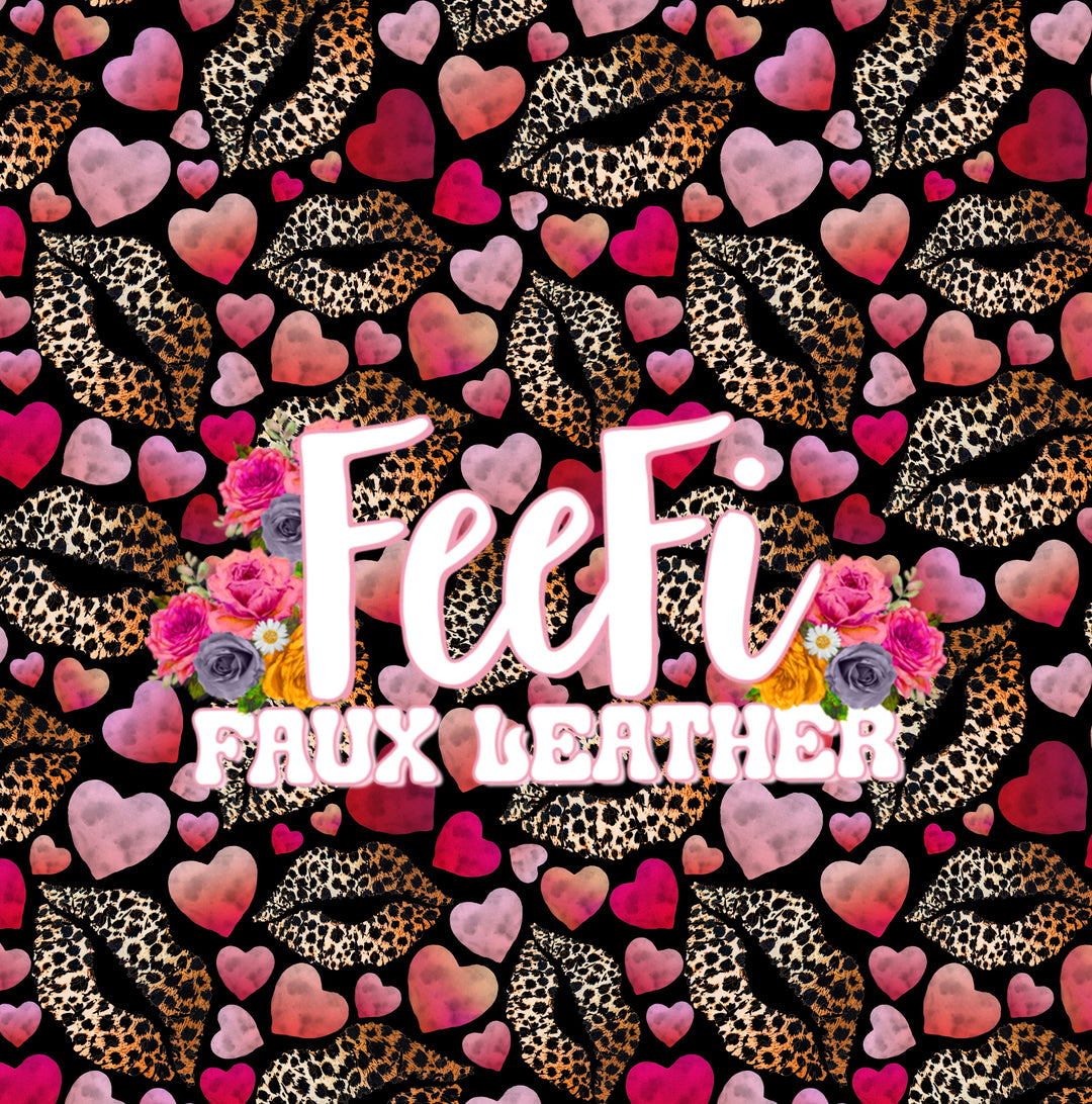 Hearts Valentine Printed Litchi Faux Leather FeeFiFauxLeather