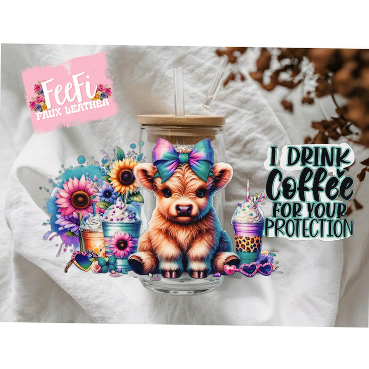 Highland Cow UV DTF Cup Wrap – Easy Cup Wrap for Tumblers & Projects FeeFiFauxLeather