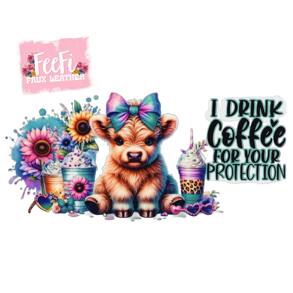 Highland Cow UV DTF Cup Wrap – Easy Cup Wrap for Tumblers & Projects FeeFiFauxLeather