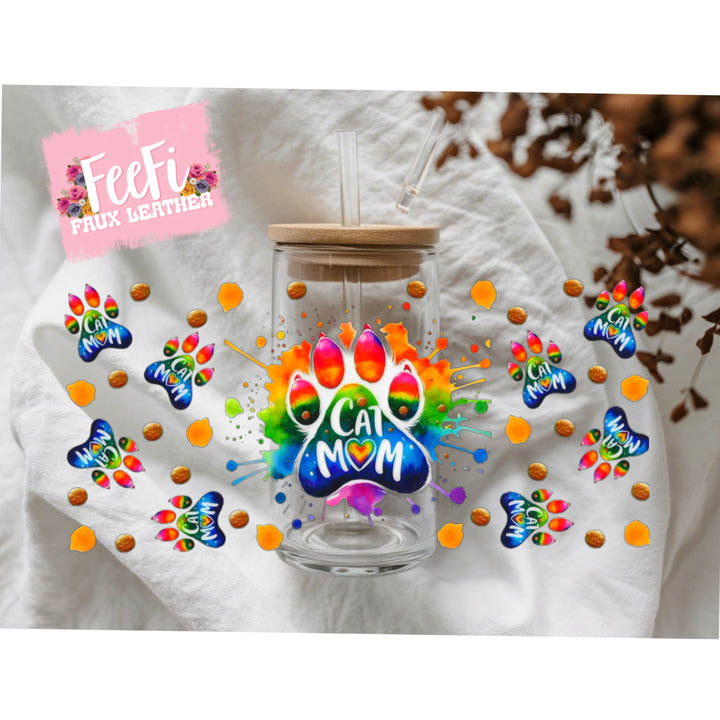 Cat Mom UV DTF Cup Wrap – Easy Cup Wrap for Tumblers & Projects FeeFiFauxLeather
