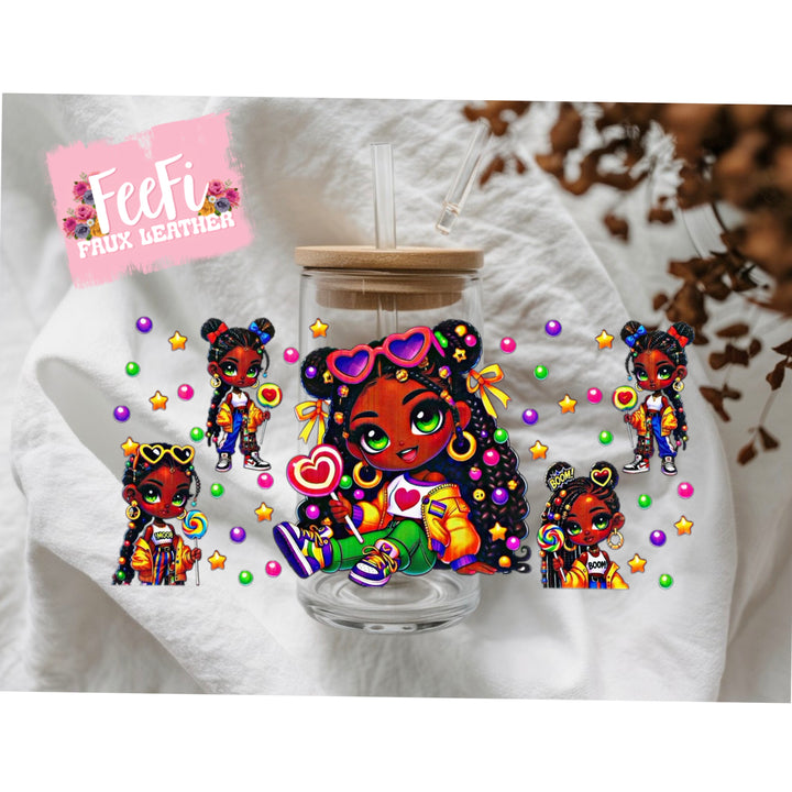 Girl UV DTF Cup Wrap – Easy Cup Wrap for Tumblers & Projects FeeFiFauxLeather