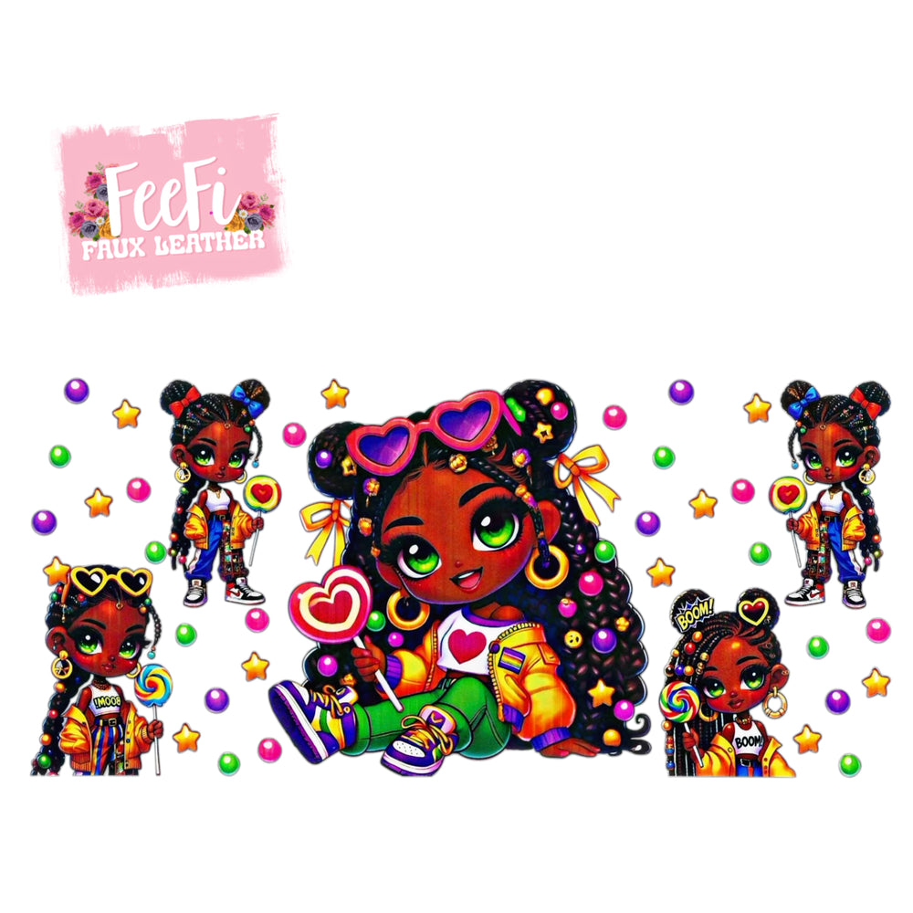 Girl UV DTF Cup Wrap – Easy Cup Wrap for Tumblers & Projects FeeFiFauxLeather
