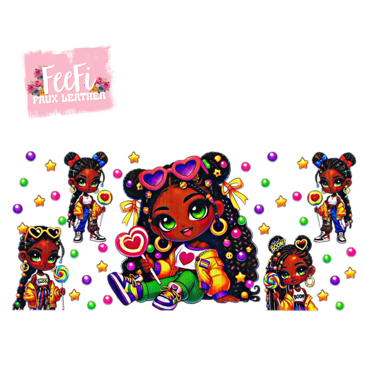 Girl UV DTF Cup Wrap – Easy Cup Wrap for Tumblers & Projects FeeFiFauxLeather