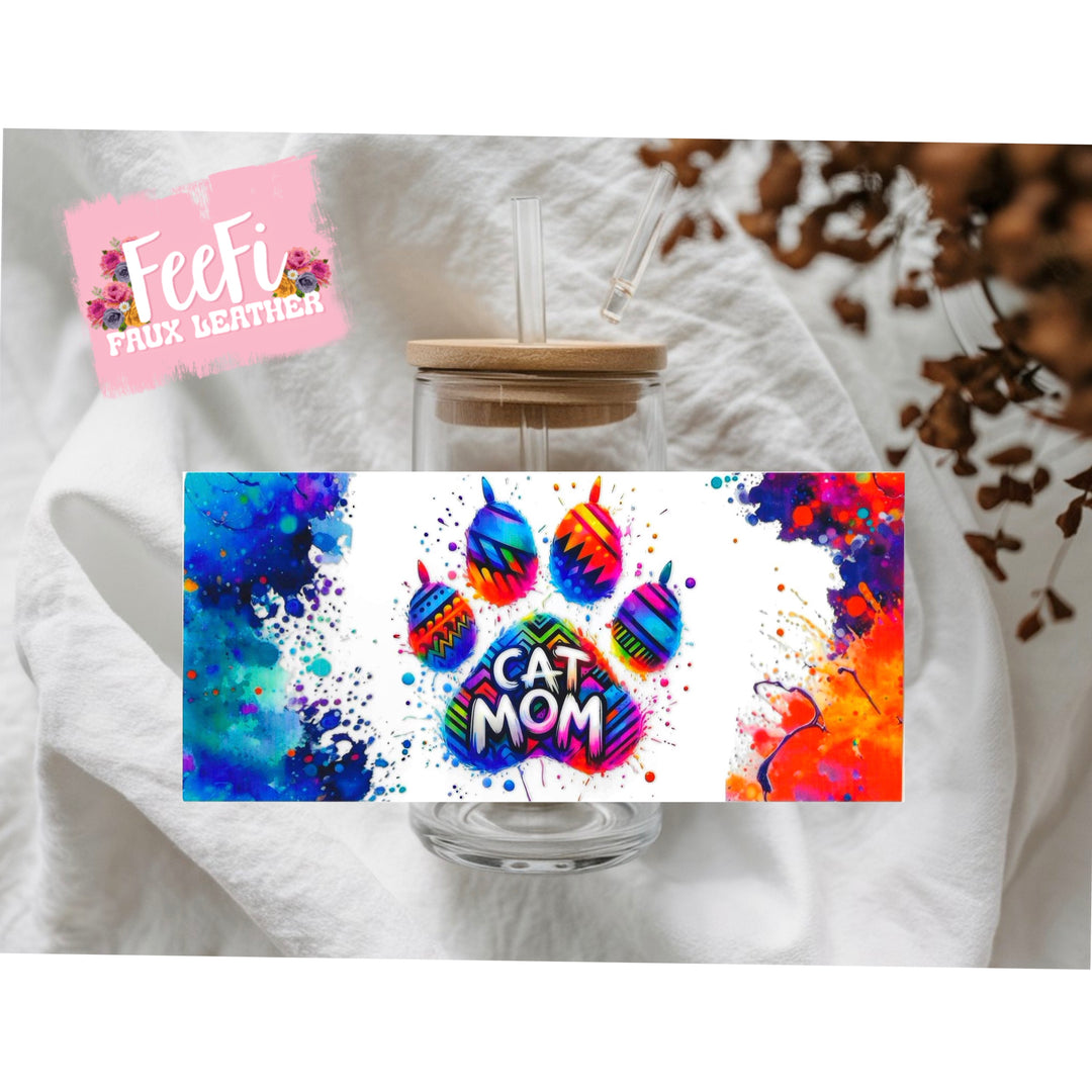 Cat Mom UV DTF Cup Wrap – Easy Cup Wrap for Tumblers & Projects FeeFiFauxLeather