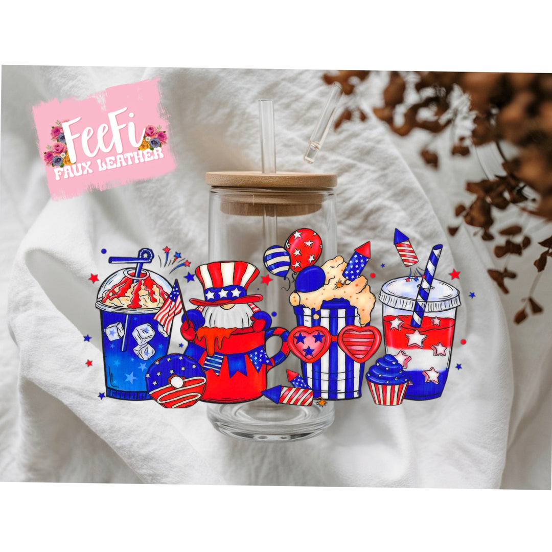 Red White and Blue July 4th UV DTF Cup Wrap – Easy Cup Wrap for Tumblers & Projects FeeFiFauxLeather
