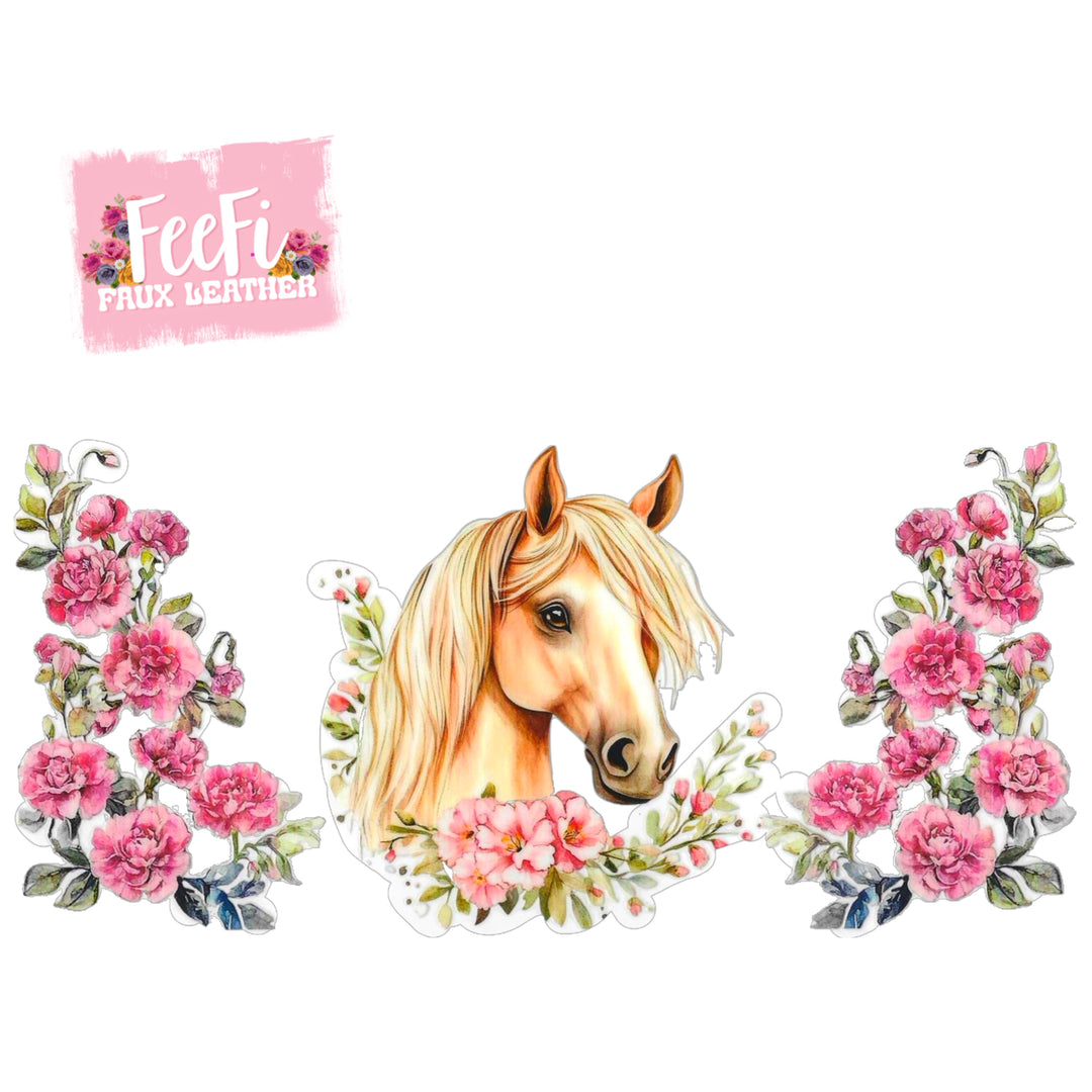 Horse Floral UV DTF Cup Wrap – Decorative Wrap for DIY Drinkware Projects FeeFiFauxLeather