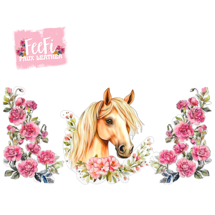 Horse Floral UV DTF Cup Wrap – Decorative Wrap for DIY Drinkware Projects FeeFiFauxLeather