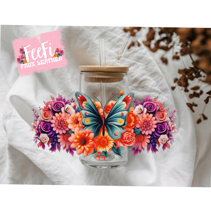 Butterfly Flowers UV DTF Cup Wrap – Easy Cup Wrap for Tumblers & Projects FeeFiFauxLeather