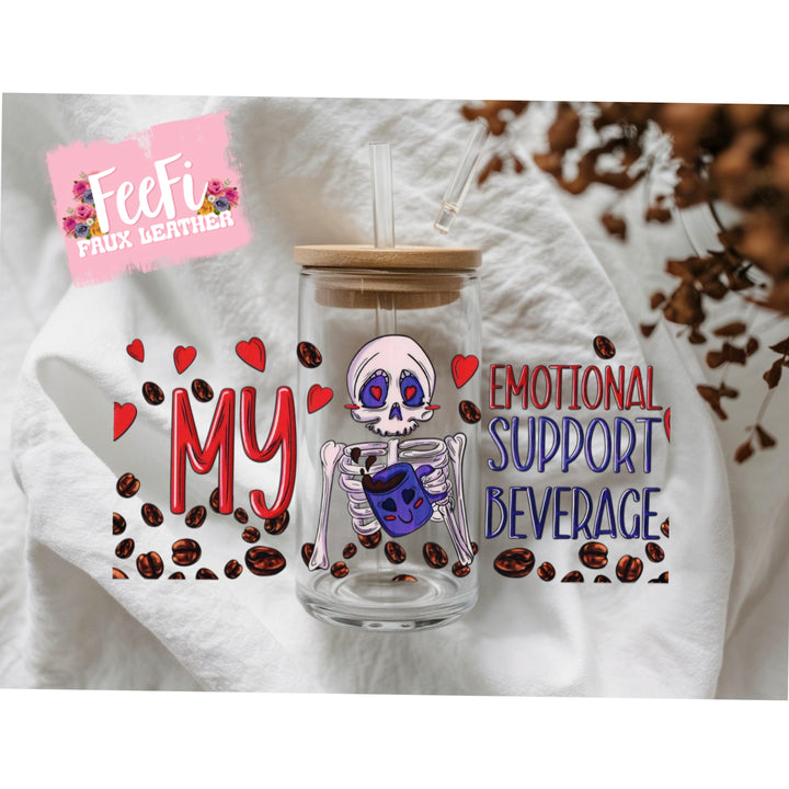 Emotional Support Beverage UV DTF Cup Wrap – Easy Cup Wrap for Tumblers & Projects FeeFiFauxLeather