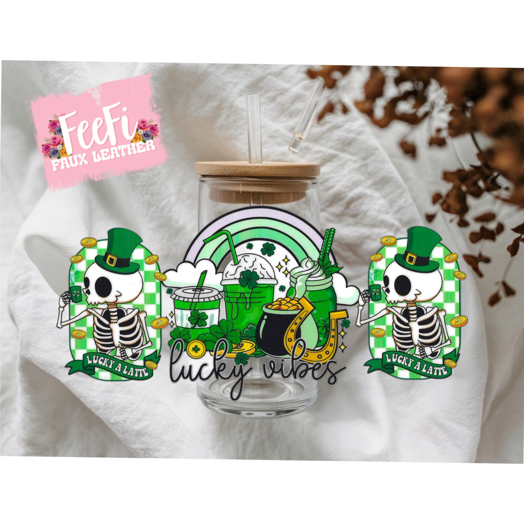 Skull St. Patrick’s Day UV DTF Cup Wrap – Easy Cup Wrap for Tumblers & Projects FeeFiFauxLeather