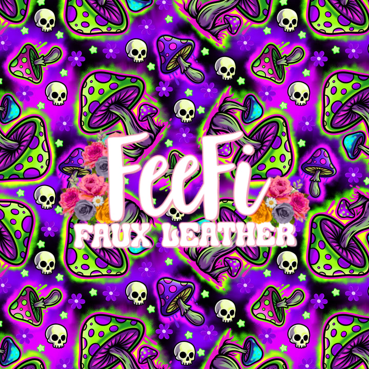 Mushrooms and Skulls Printed Faux Leather FeeFiFauxLeather