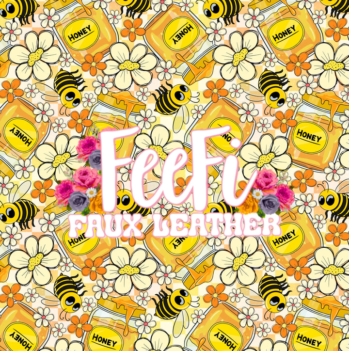 Bumble Bee and Honey Printed Faux Leather Sheet FeeFiFauxLeather